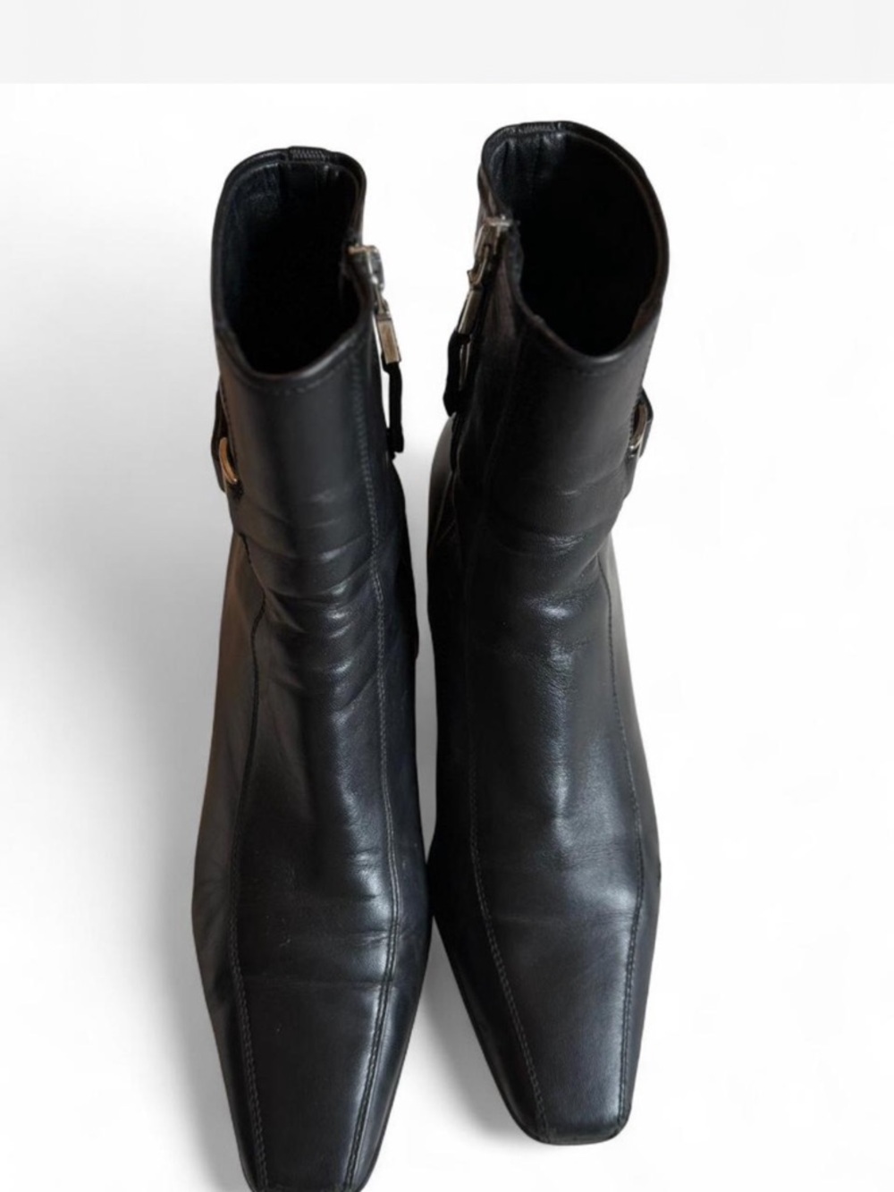 Prada Black Leather Ankle Boots with Buckle Strap - Picture 3 of 7
